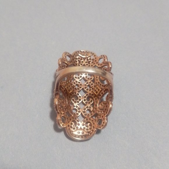 14k Rose Gold Plated Sterling Silver Lab-Created White Sapphire Filigree Ring S7 - Picture 9 of 11